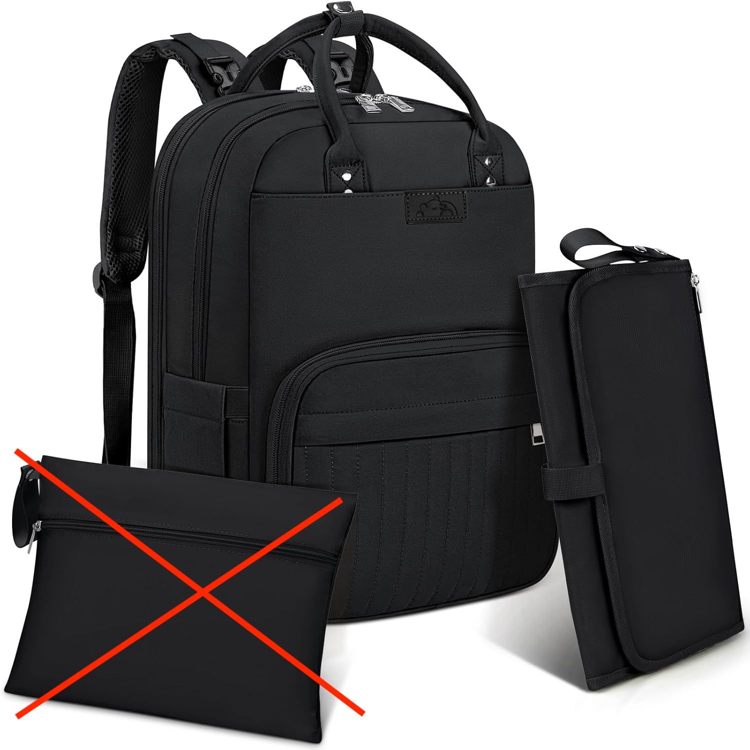 RAINSMORE Duża torba na pieluchy Plecak z matą do przewijania Unisex Czarna