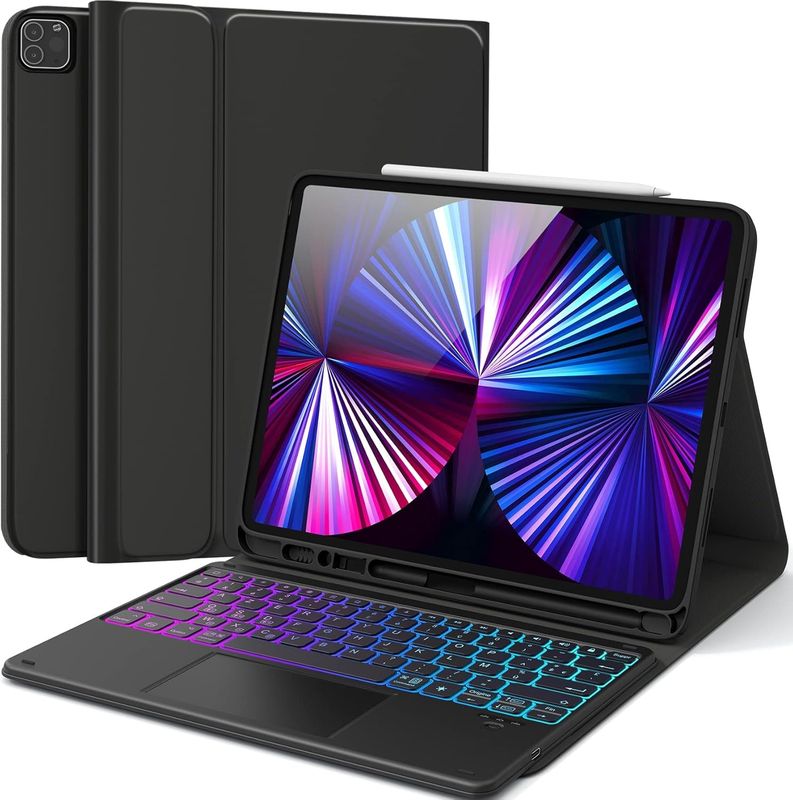 Earto Clavier iPad Pro 12.9, 7 kolorów, Touchpad, AZERTY, Czarny