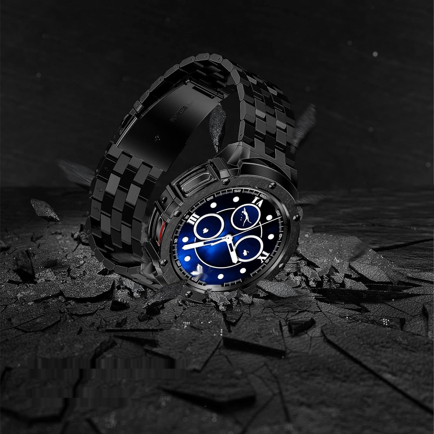 HASLFM Pasek 45mm dla Samsung Galaxy Watch 5 Pro, stal nierdzewna, czarny.