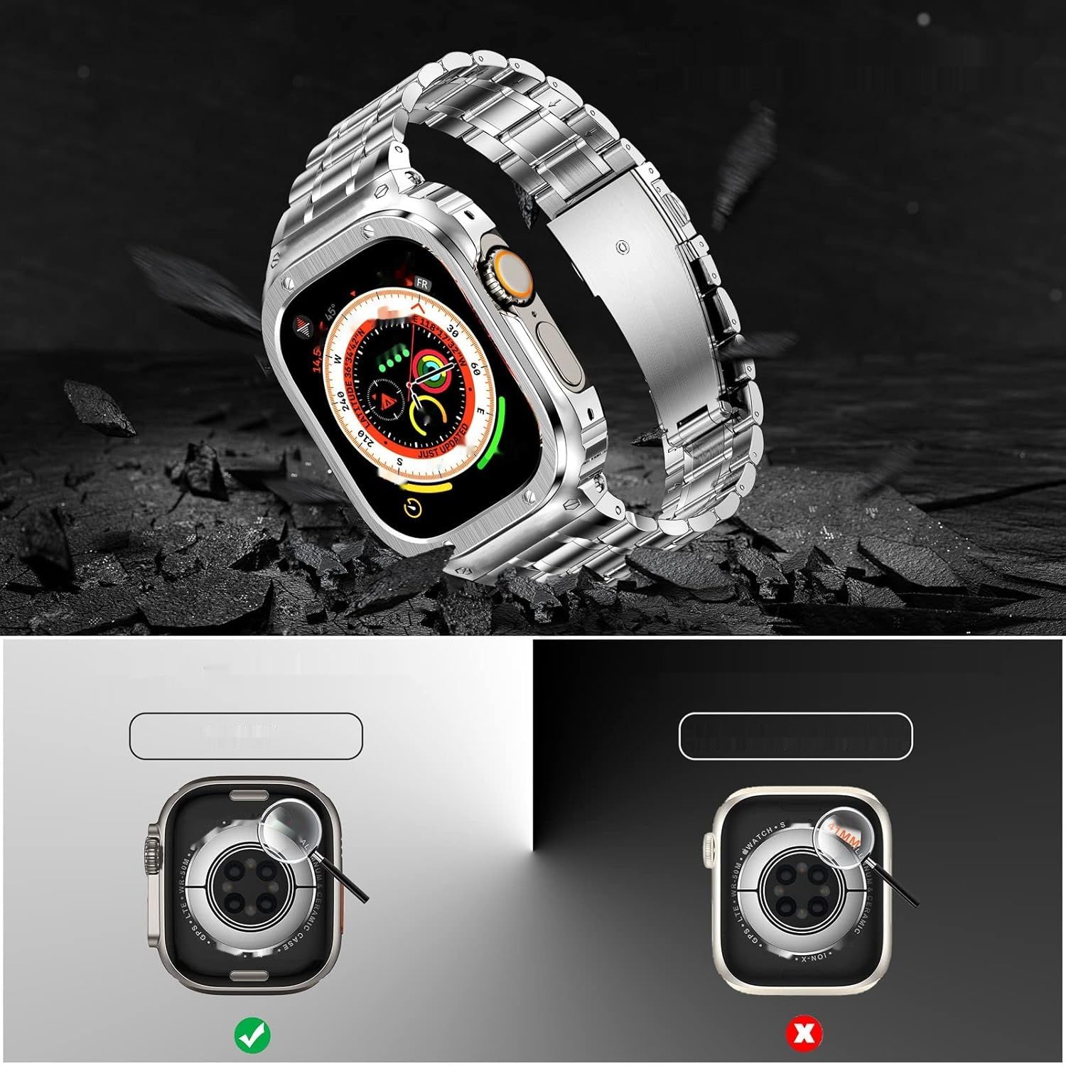 Amznew Bransoleta Apple Watch ze stali nierdzewnej z etui, Ultra 49mm