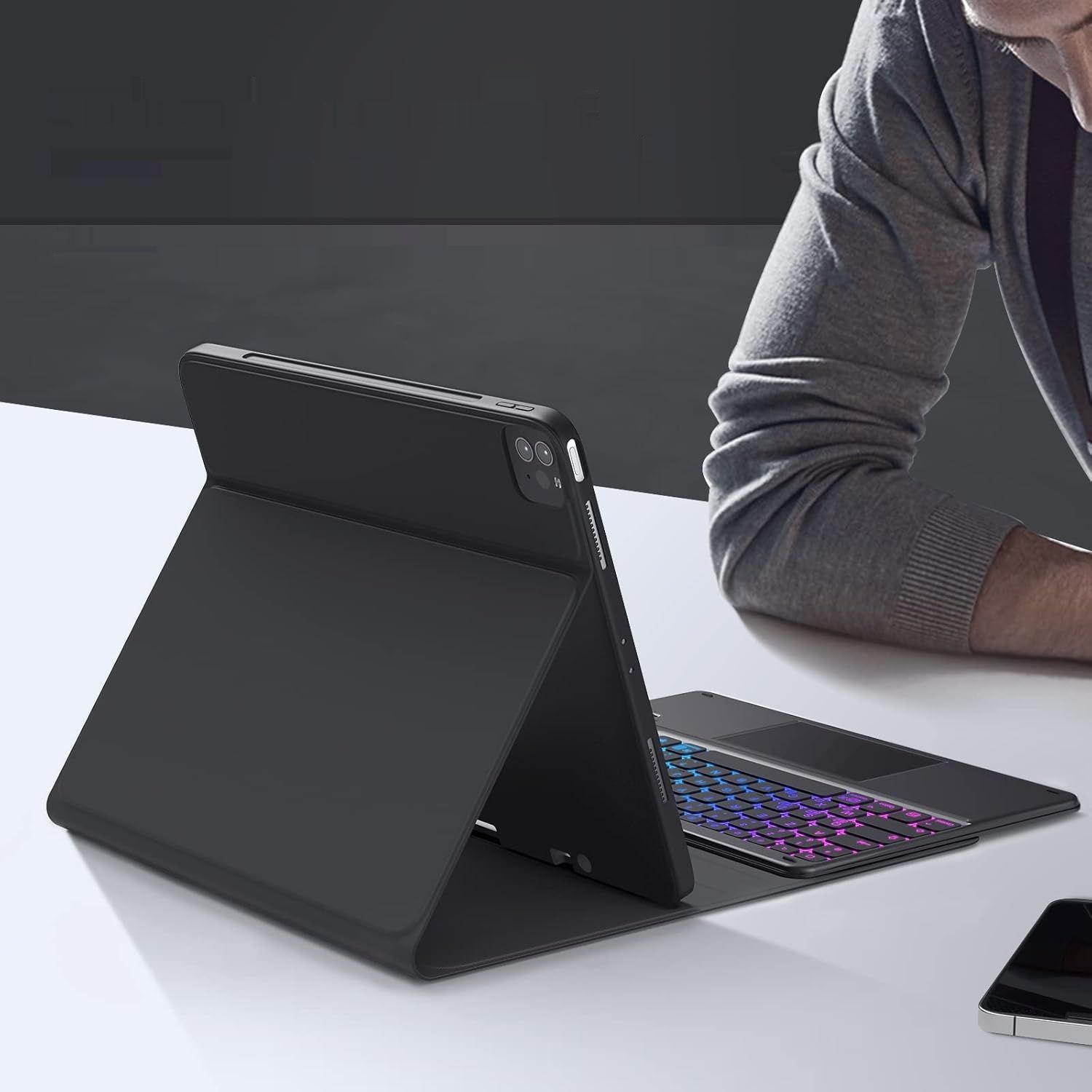 Earto Clavier iPad Pro 12.9, 7 kolorów, Touchpad, AZERTY, Czarny