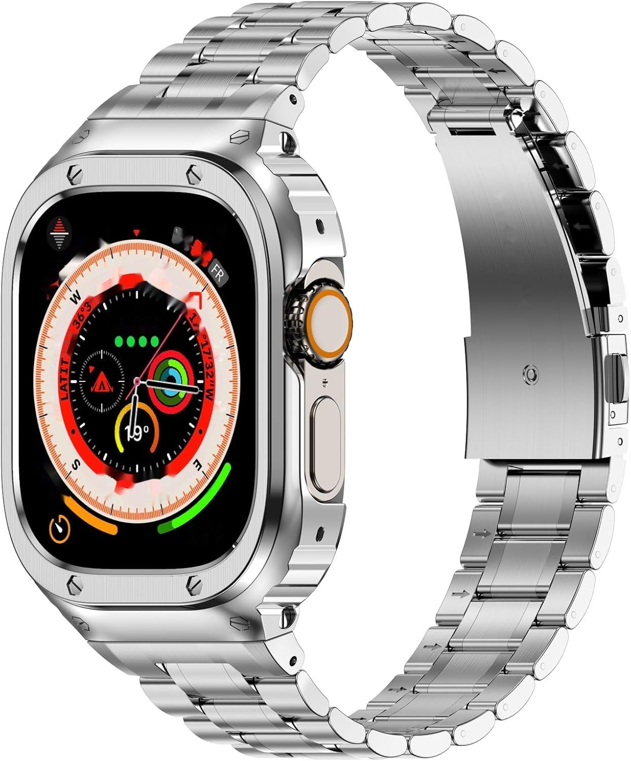 Amznew Bransoleta Apple Watch ze stali nierdzewnej z etui, Ultra 49mm