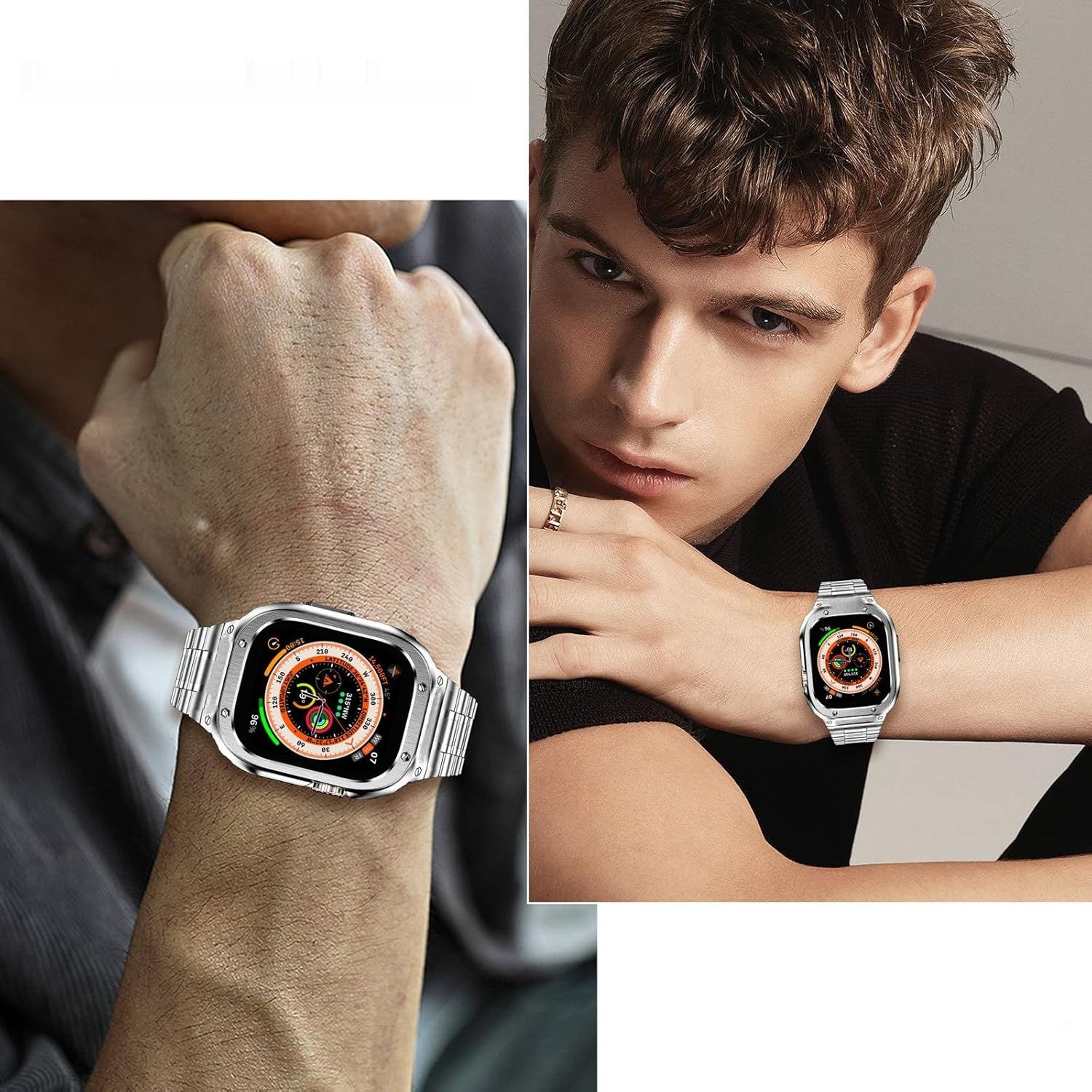Amznew Bransoleta Apple Watch ze stali nierdzewnej z etui, Ultra 49mm