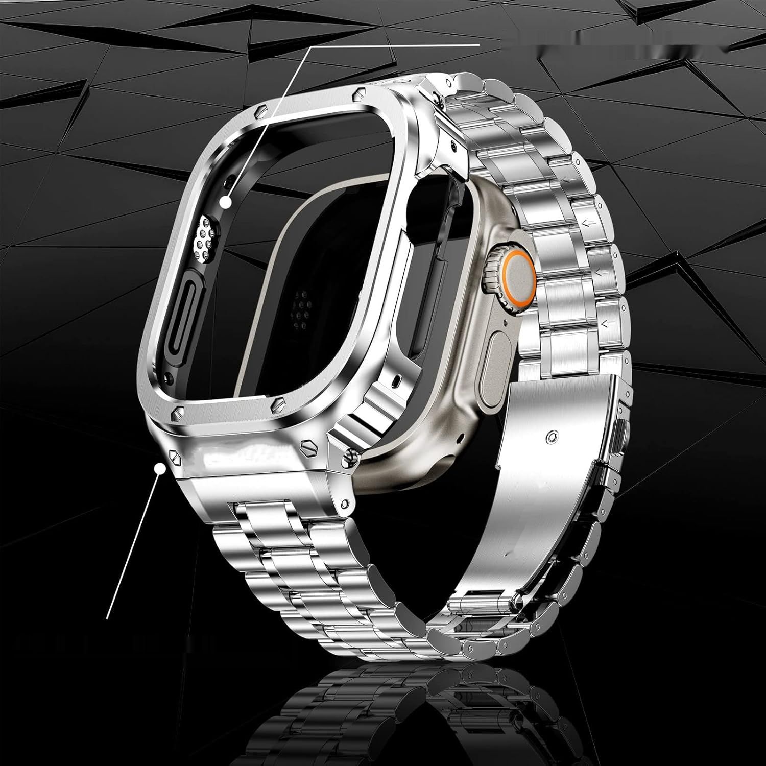 Amznew Bransoleta Apple Watch ze stali nierdzewnej z etui, Ultra 49mm