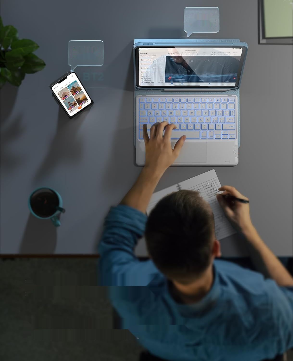Earto Klawiatura iPad Air 6 11” 2024, Touchpad i BT, Niebieski Nieboskłon