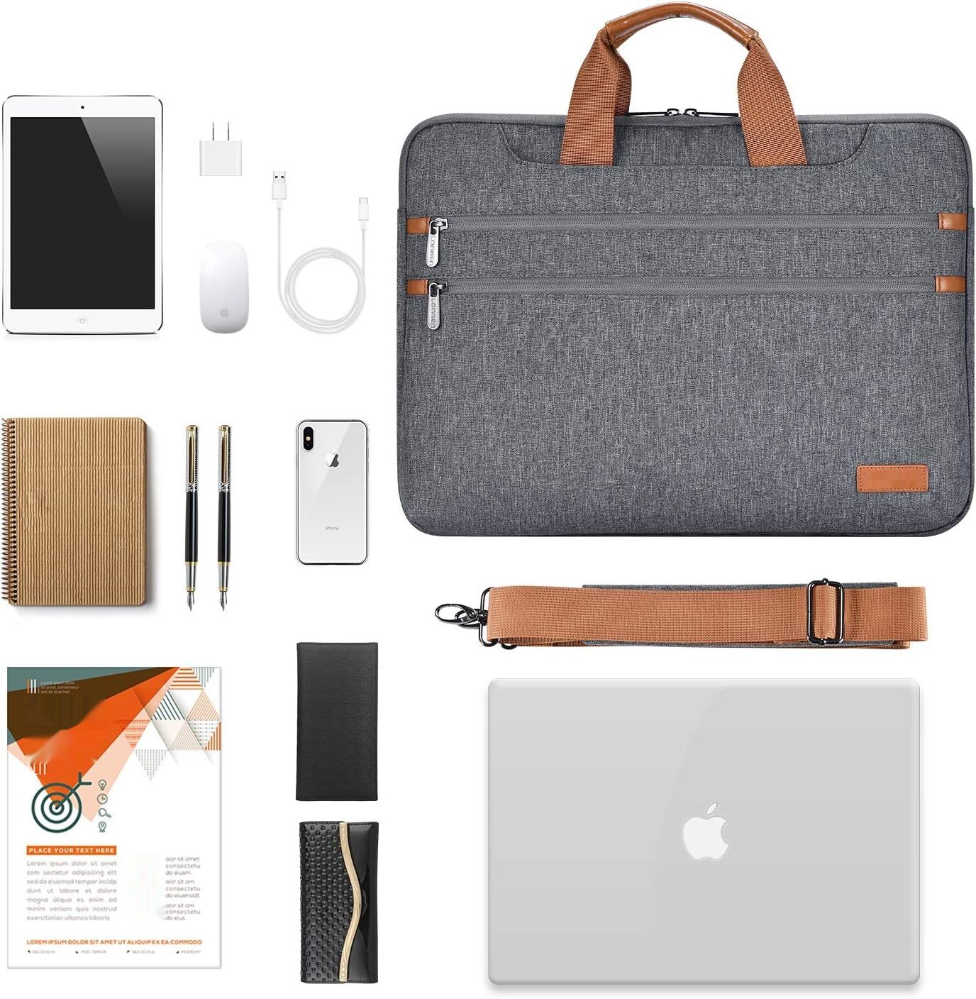 LONMEN Etui na laptop 15.6&#39;&#39; Wodoodporna torba na ramię (Szary)