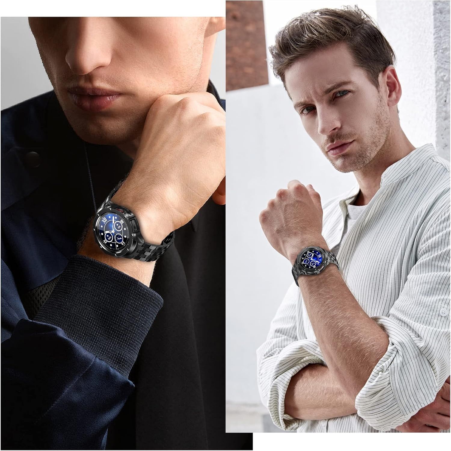 HASLFM Pasek 45mm dla Samsung Galaxy Watch 5 Pro, stal nierdzewna, czarny.