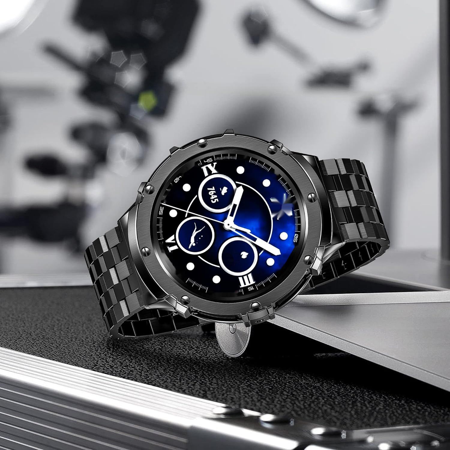 HASLFM Pasek 45mm dla Samsung Galaxy Watch 5 Pro, stal nierdzewna, czarny.