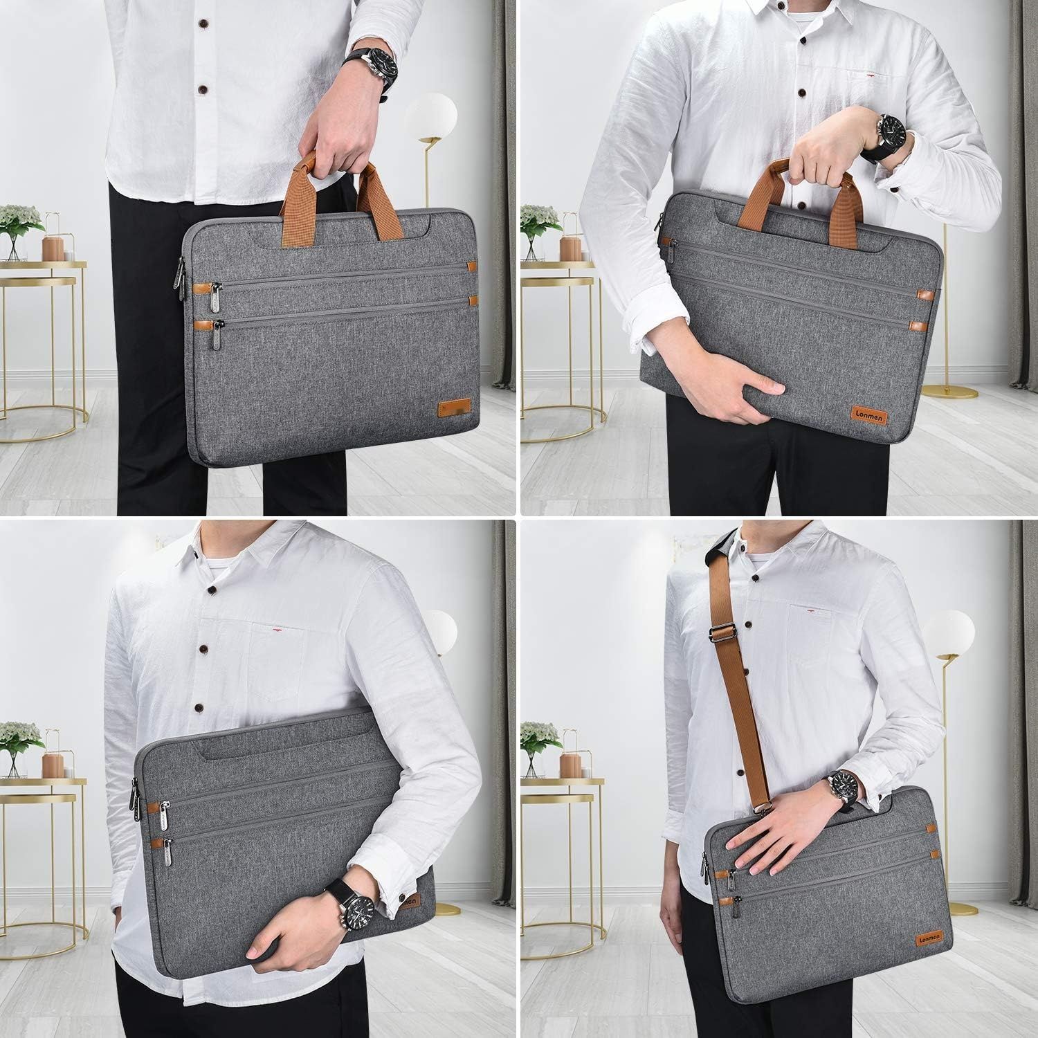 LONMEN Etui na laptop 15.6&#39;&#39; Wodoodporna torba na ramię (Szary)