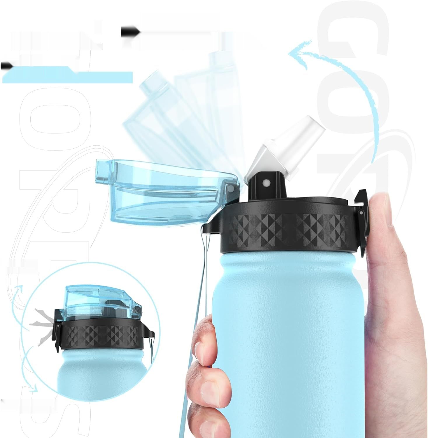 Goppus Butelka na wodę 600ml/20oz ze stali nierdzewnej, 3 nakrętki