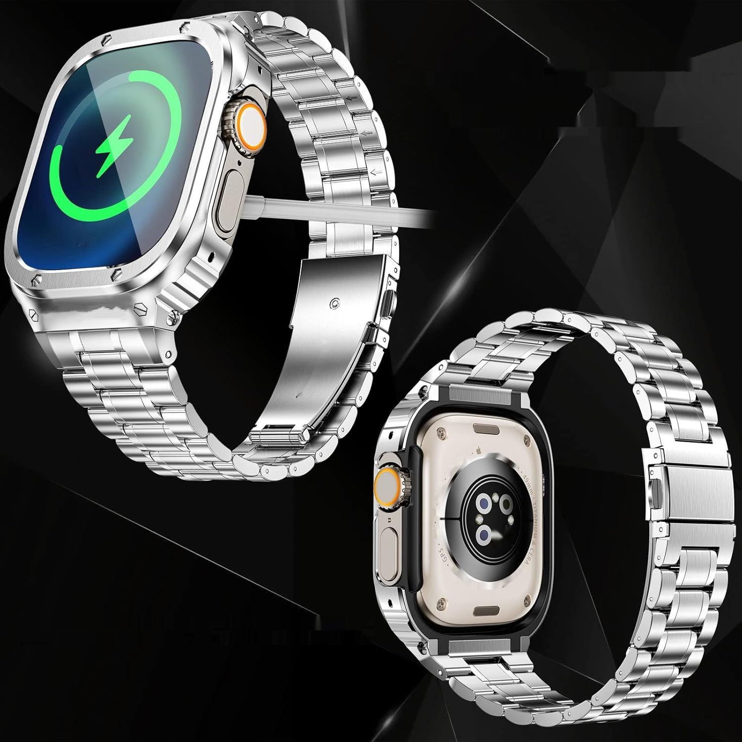 Amznew Bransoleta Apple Watch ze stali nierdzewnej z etui, Ultra 49mm