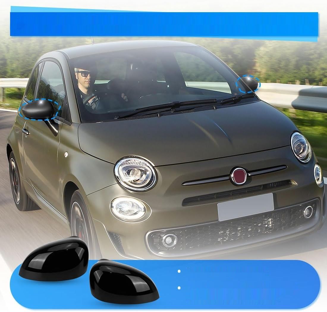 1 para osłon lusterka Fiat 500 500C 500E/Grande Punto (czarny)