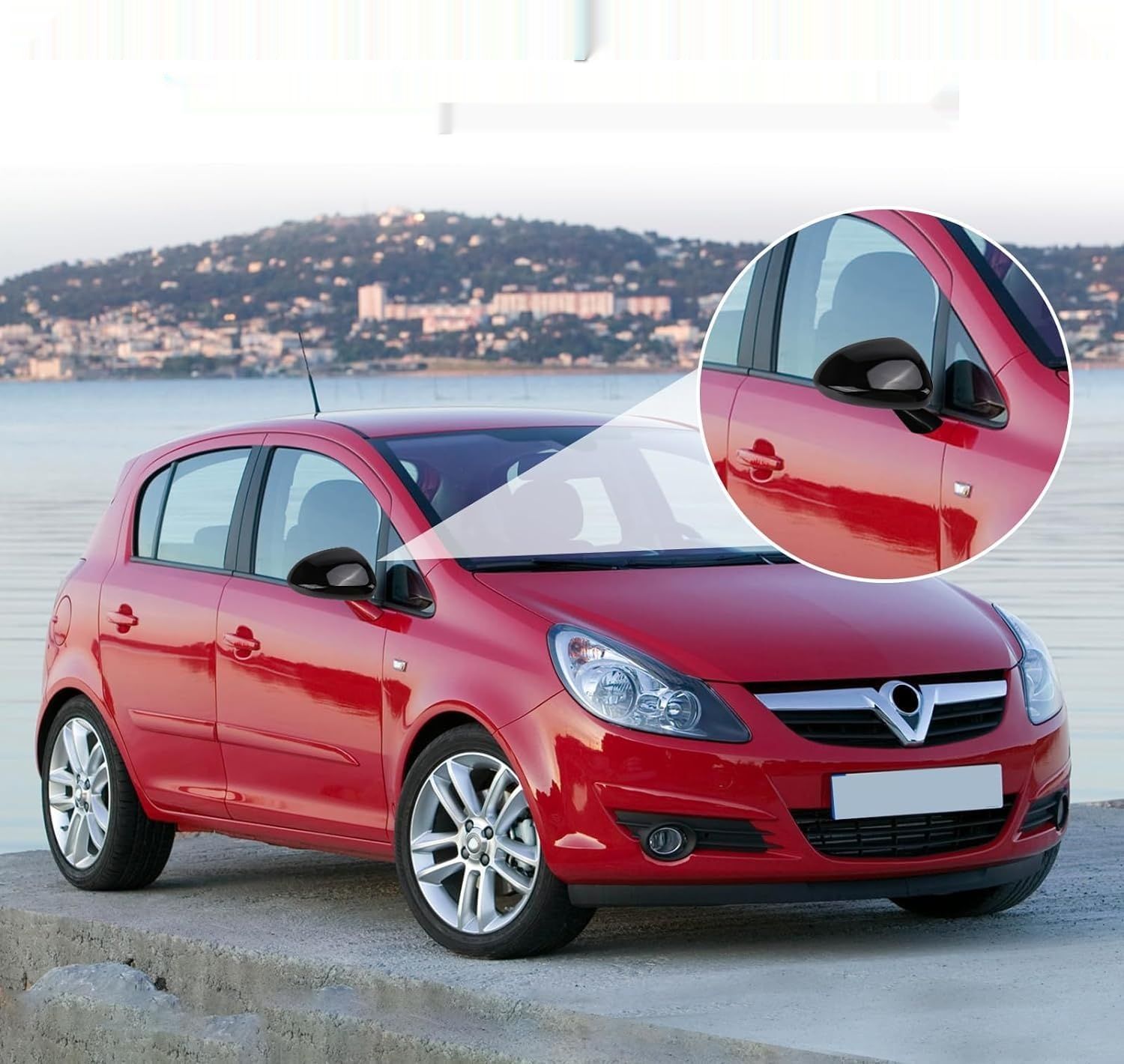 Wymiana nakładek lusterka Opel Corsa D/E 2006-2019, błyszcząca czarna.