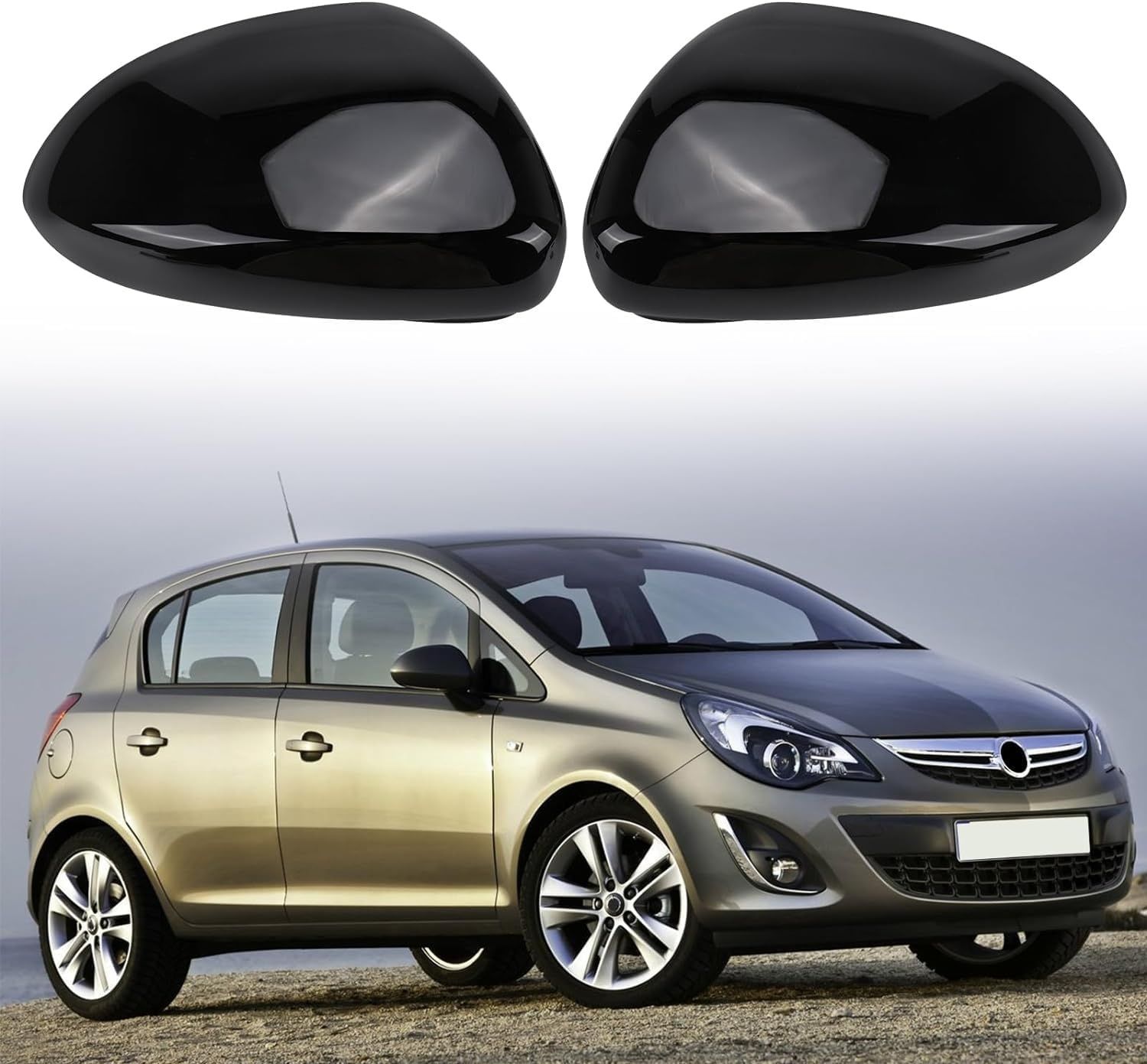 Wymiana nakładek lusterka Opel Corsa D/E 2006-2019, błyszcząca czarna.
