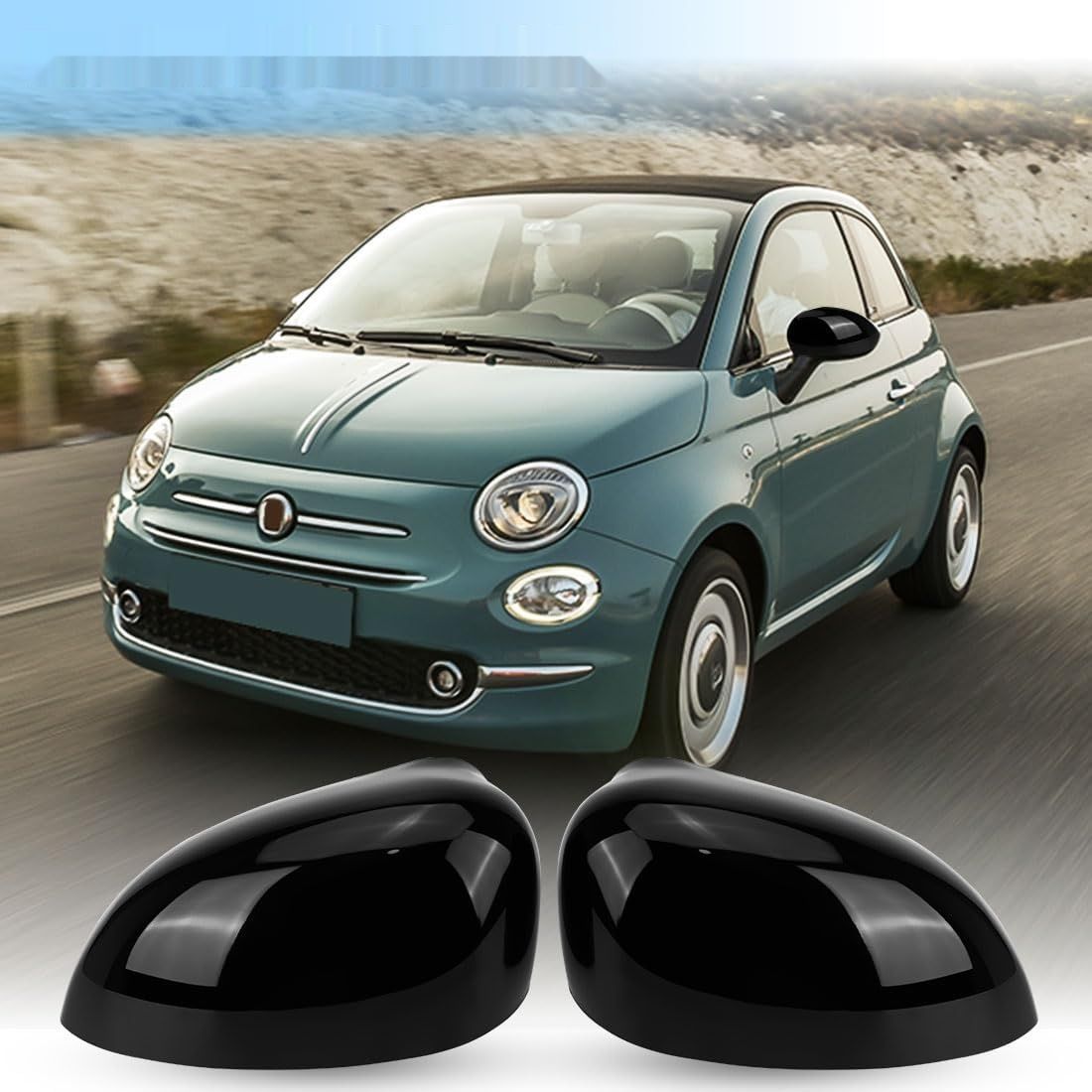 1 para osłon lusterka Fiat 500 500C 500E/Grande Punto (czarny)