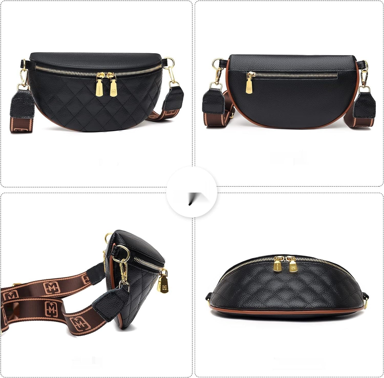 Myhozee Crossbody Bag z szerokim paskiem, prawdziwa skóra, szary