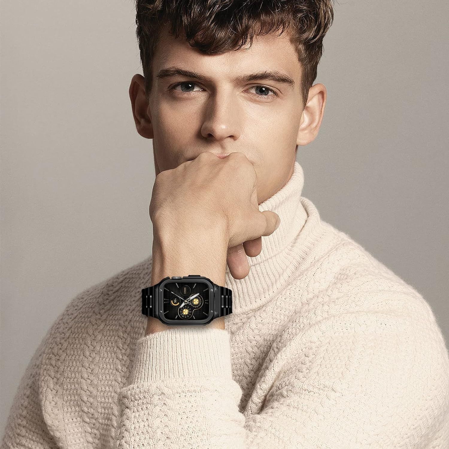 HASLFM Pasek stalowy Apple Watch Ultra 1/2, Series 9/8/7/SE/6/5/4/3.