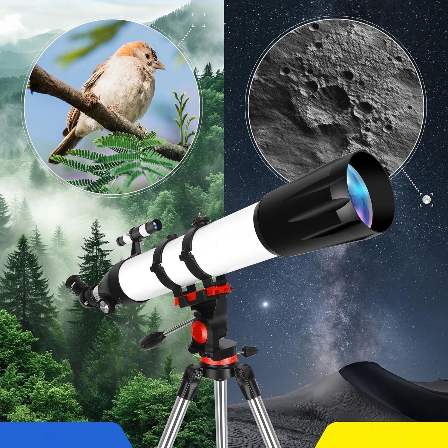 MEEZAA Teleskop 90 mm apertura, 800 mm, montaż AZ, refraktor dla początkujących