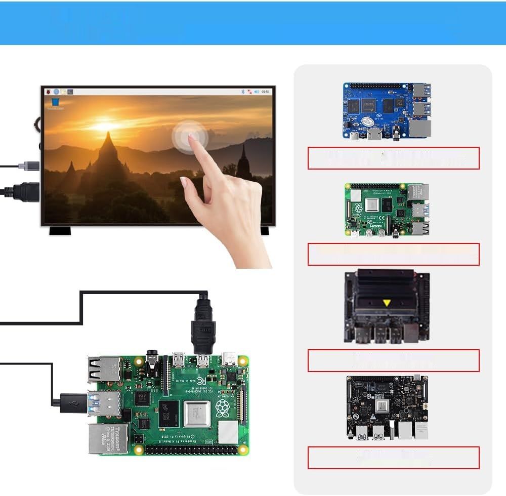 Ekran dotykowy 7&quot;, LCD IPS, HDMI, kompatybilny z Raspberry Pi 5/4B/3B+.