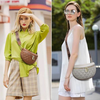 Myhozee Crossbody Bag z szerokim paskiem, prawdziwa skóra, szary