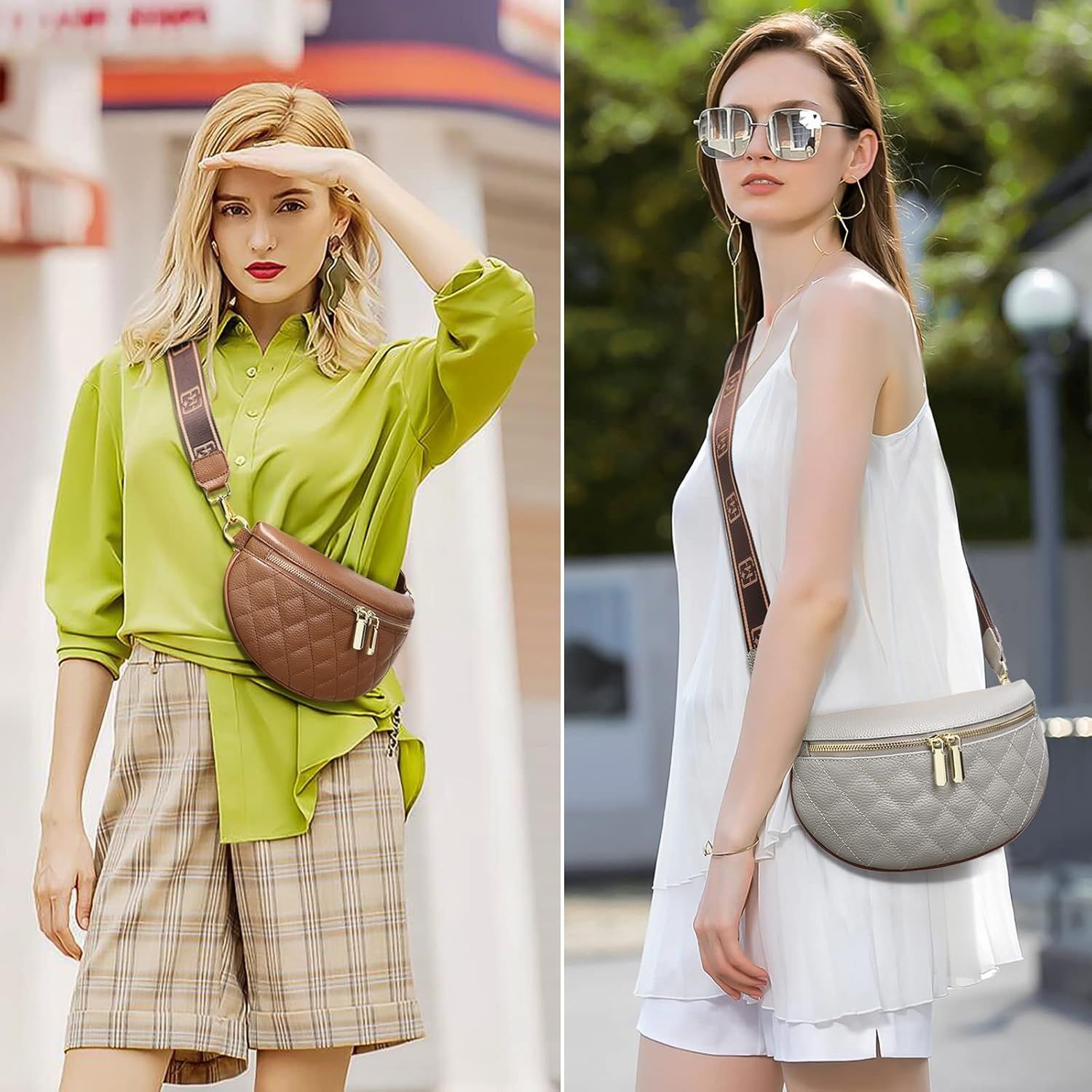 Myhozee Crossbody Bag z szerokim paskiem, prawdziwa skóra, szary