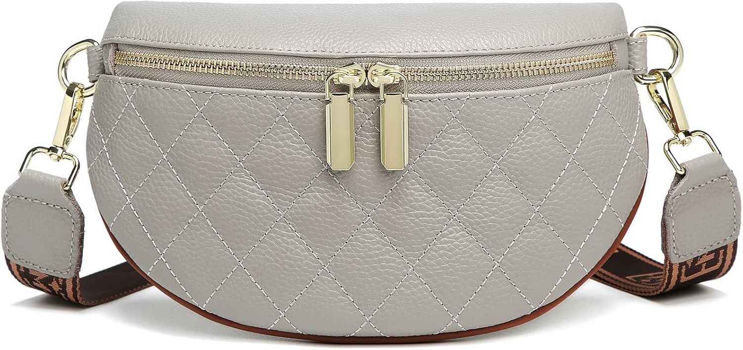 Myhozee Crossbody Bag z szerokim paskiem, prawdziwa skóra, szary