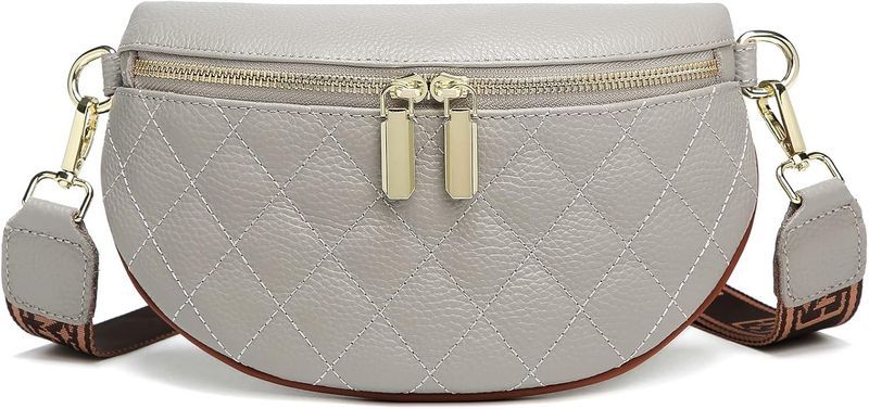 Myhozee Crossbody Bag z szerokim paskiem, prawdziwa skóra, szary