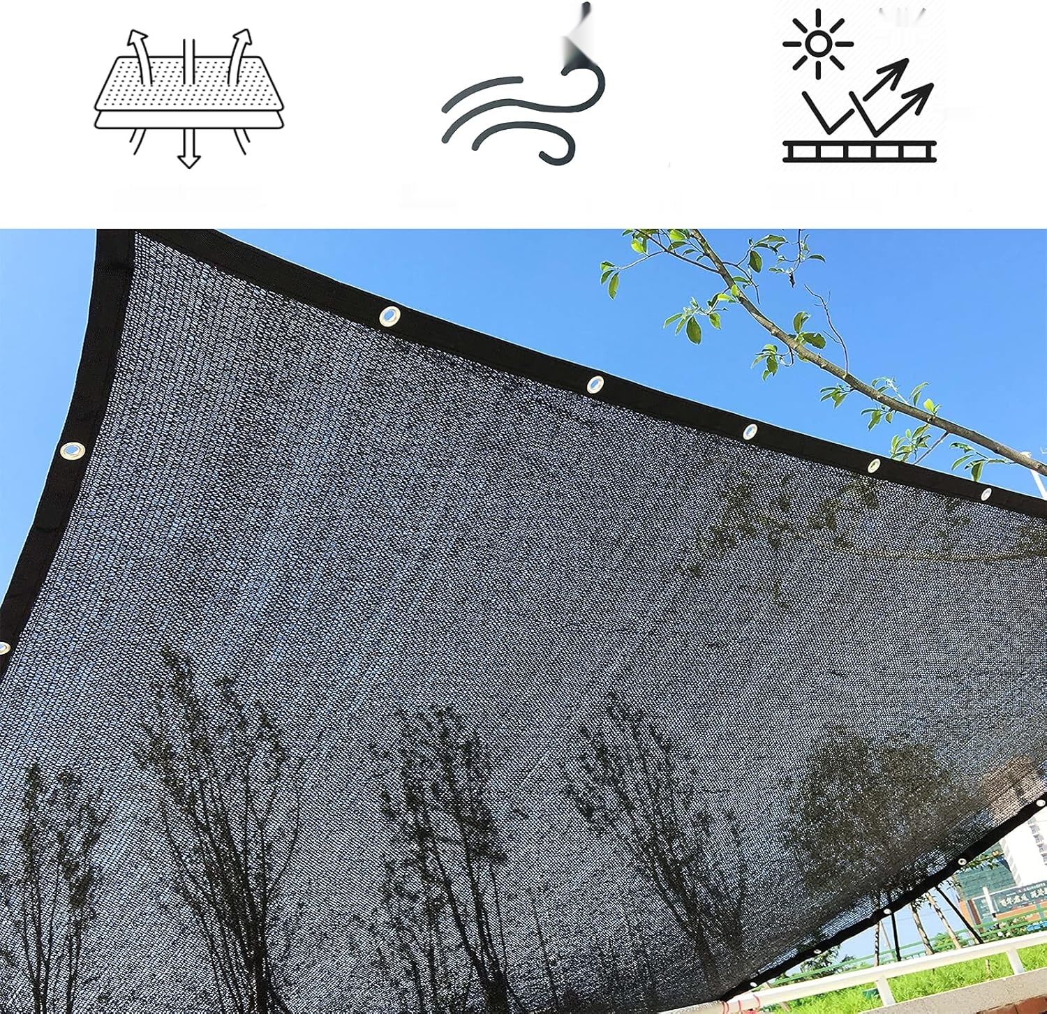 BeGrit 2,7m x 4m Siatka Ochronna Przeciwsłoneczna 70% Czarna