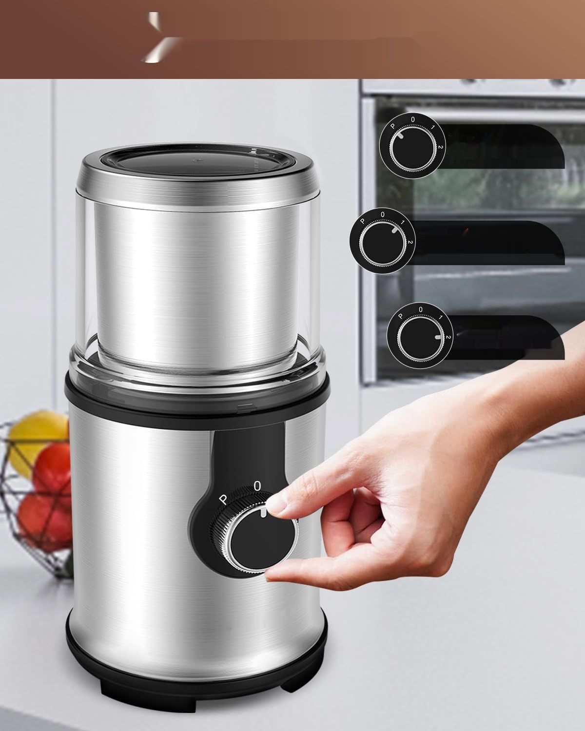 Yumystori Elektryczny młynek do kawy 110g, dwie miski, srebrny