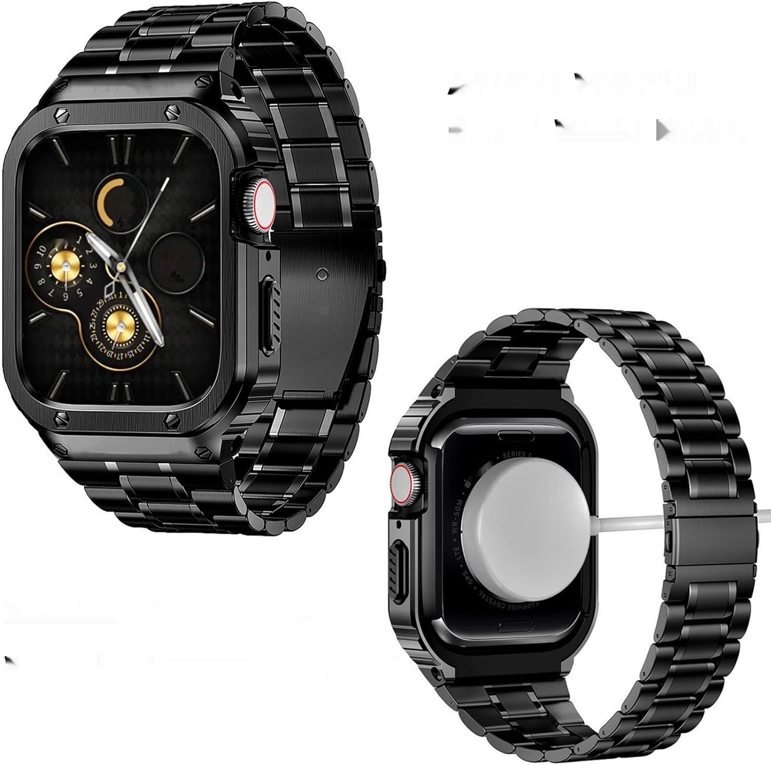 HASLFM Pasek stalowy Apple Watch Ultra 1/2, Series 9/8/7/SE/6/5/4/3.
