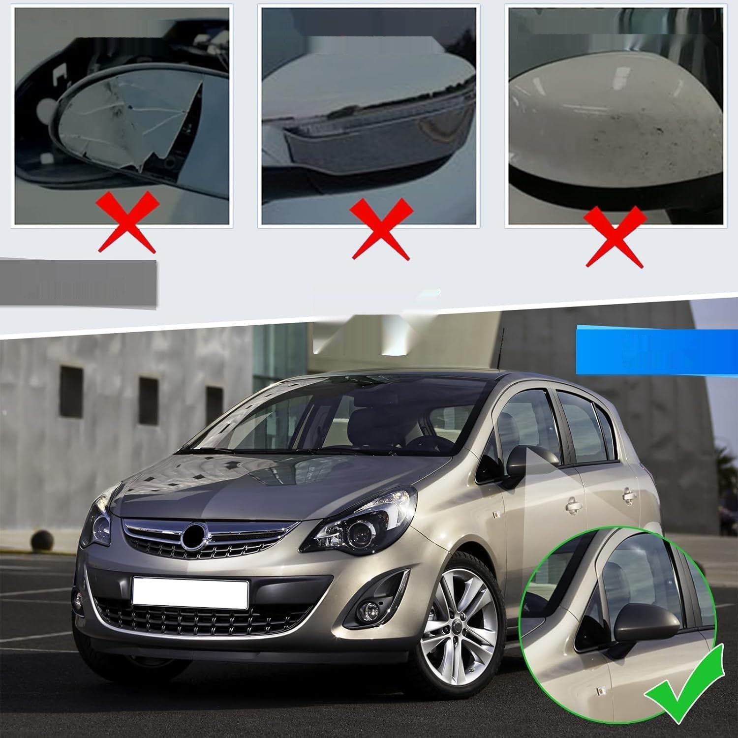 Wymiana nakładek lusterka Opel Corsa D/E 2006-2019, błyszcząca czarna.