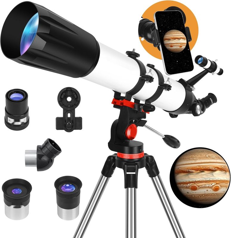 MEEZAA Teleskop 90 mm apertura, 800 mm, montaż AZ, refraktor dla początkujących