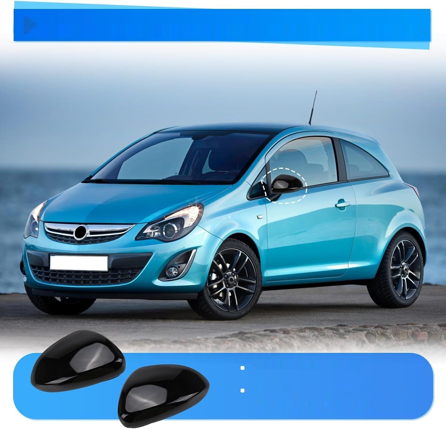 Wymiana nakładek lusterka Opel Corsa D/E 2006-2019, błyszcząca czarna.