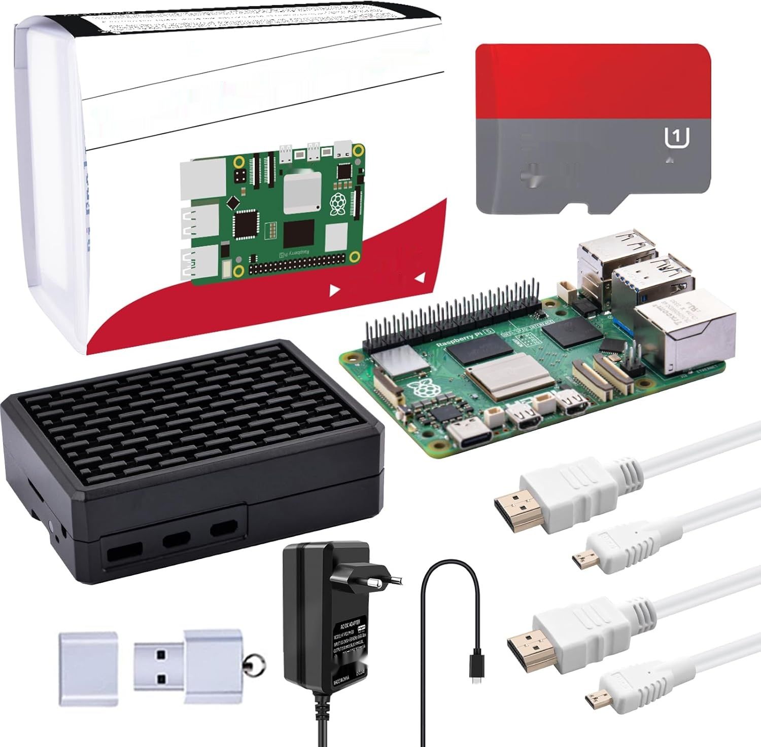 GeeekPi Raspberry Pi 5 8GB, obudowa, SD 64GB, 2x HDMI, zasilacz USB-C 27W.