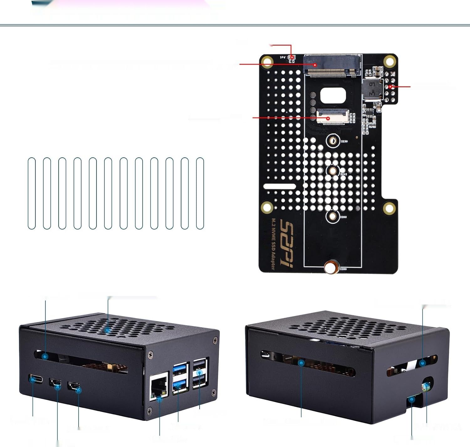 GeeekPi Zestaw Startowy dla Raspberry Pi 5 8GB z M.2 NVMe SSD i akcesoriami