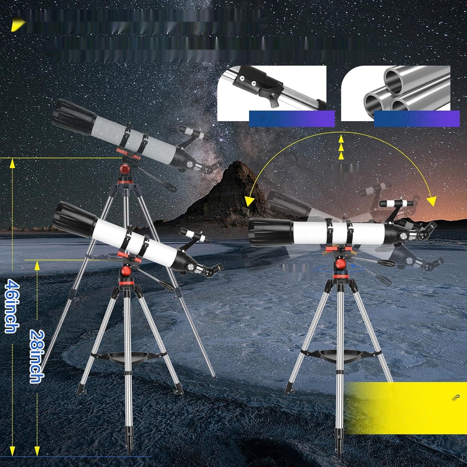 MEEZAA Teleskop 90 mm apertura, 800 mm, montaż AZ, refraktor dla początkujących