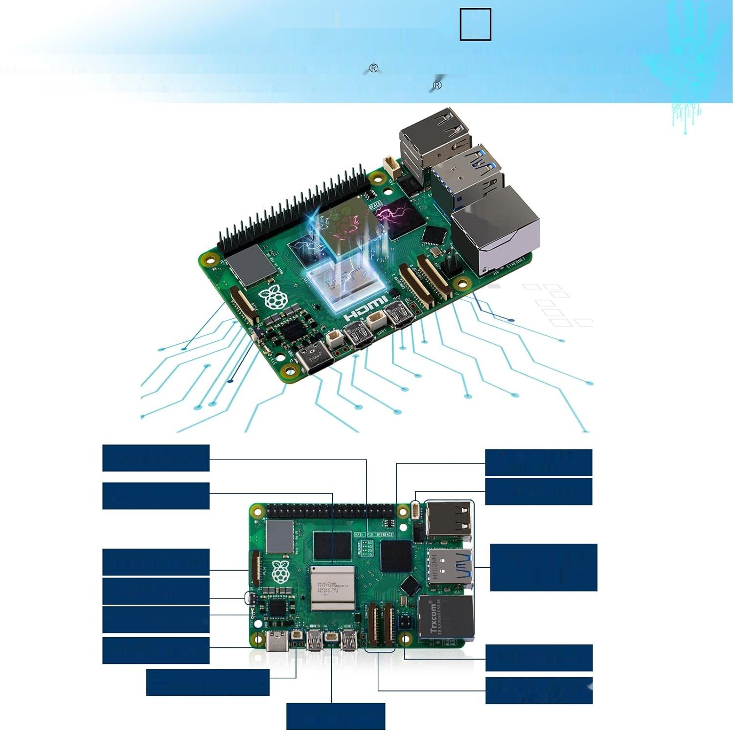 GeeekPi Raspberry Pi 5 8GB, obudowa, SD 64GB, 2x HDMI, zasilacz USB-C 27W.