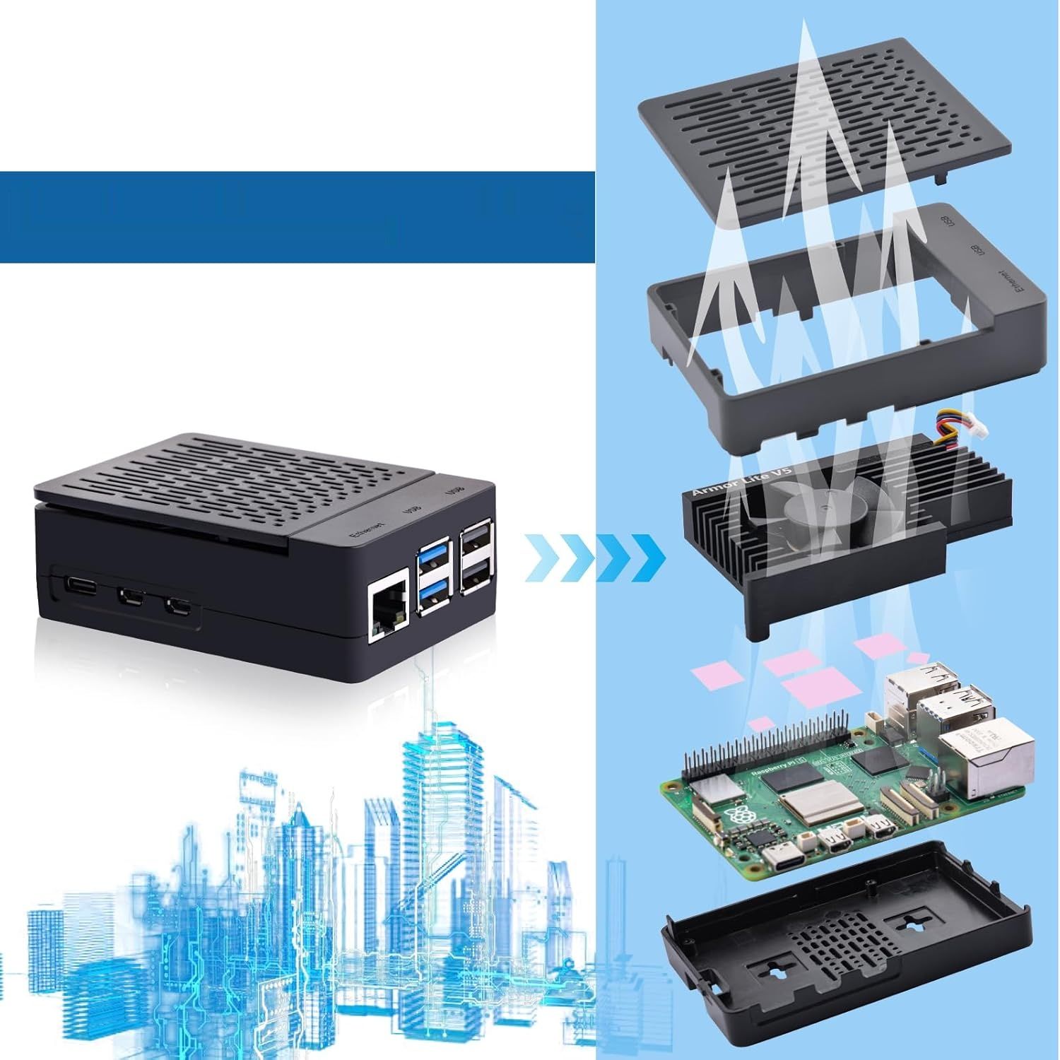 GeeekPi Zestaw startowy dla Raspberry Pi 5 8 GB, karta SD 128 GB, chłodzenie