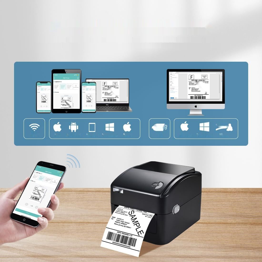 Drukarka termiczna WiFi DHL, etykiety USB dla DHL DPD UPS FedEx