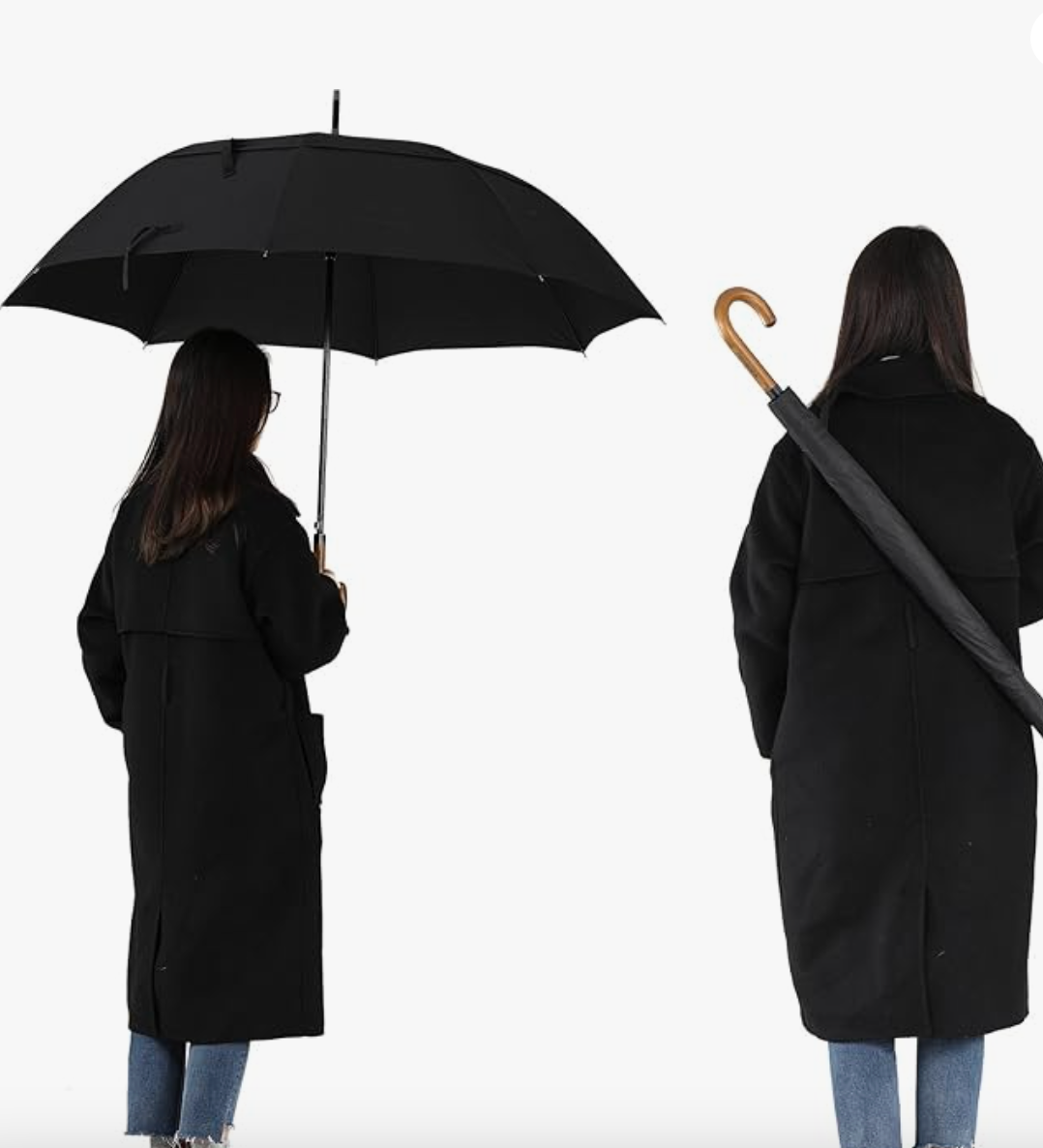 Drewniany parasol z uchwytem w kształcie litery J, 54 cale, klasyczna wersja i wersja z ochroną UV.