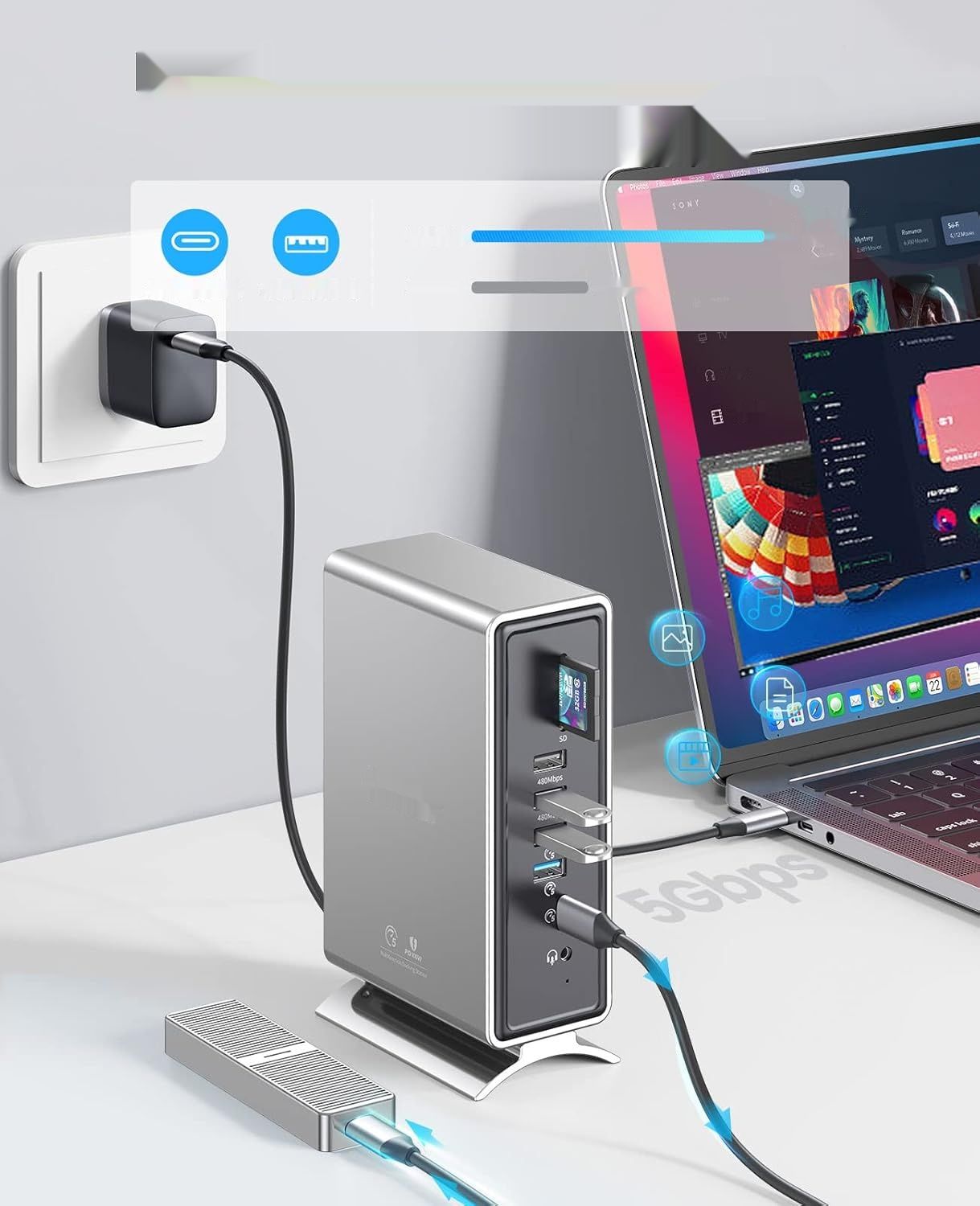 ORICO Stacja dokująca 15 w 1 z podwójnym 4K, 2 HDMI, USB, 100W PD, RJ45.