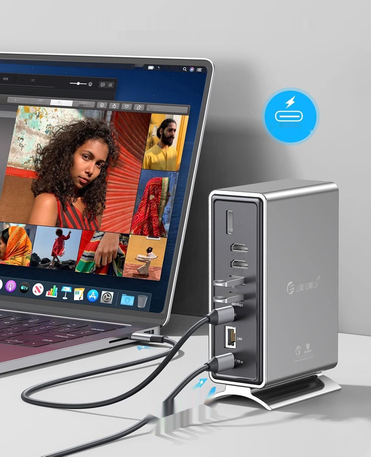 ORICO Stacja dokująca 15 w 1 z podwójnym 4K, 2 HDMI, USB, 100W PD, RJ45.