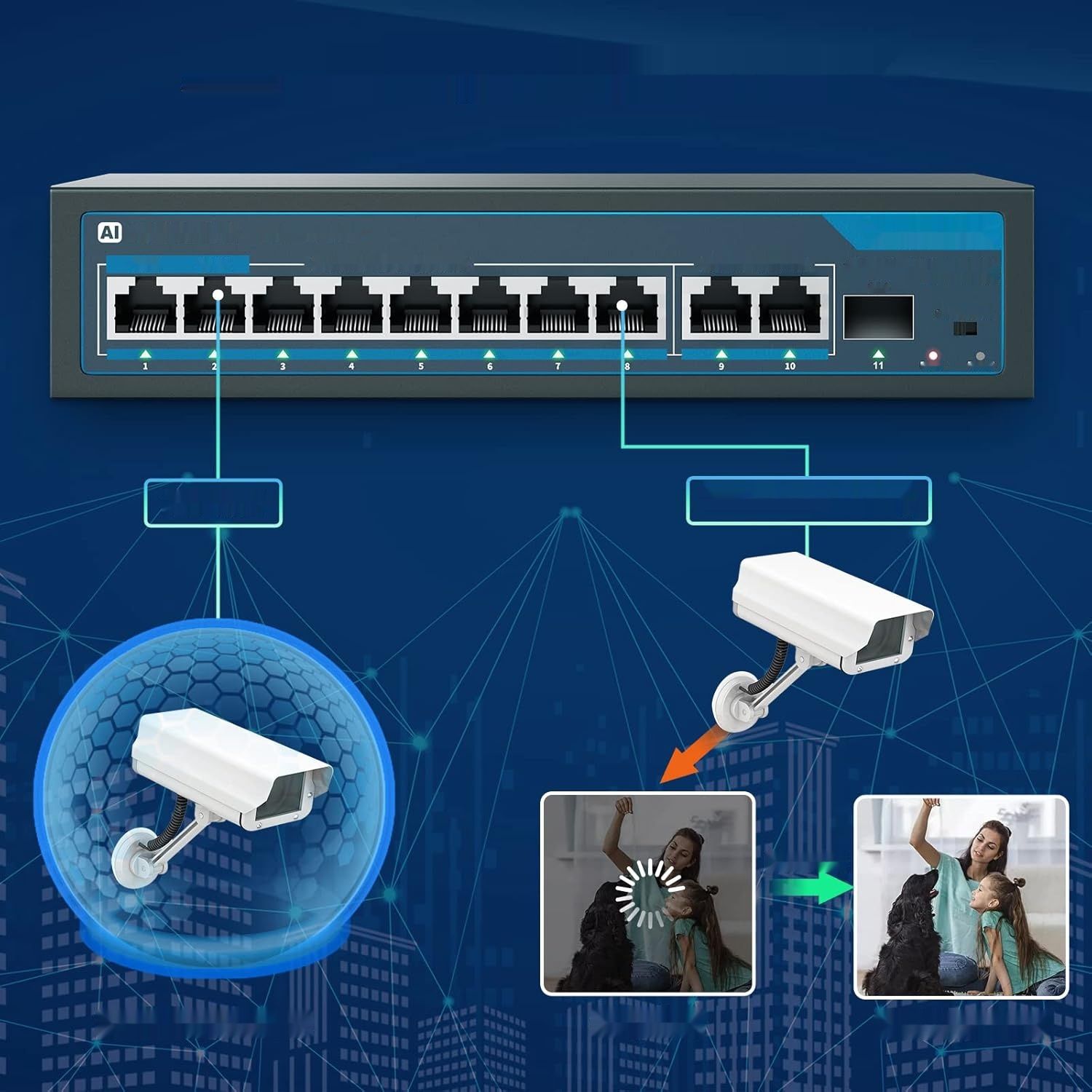 YuanLey 11-portowy gigabitowy przełącznik PoE Qos niezarządzalny Plug and Play.