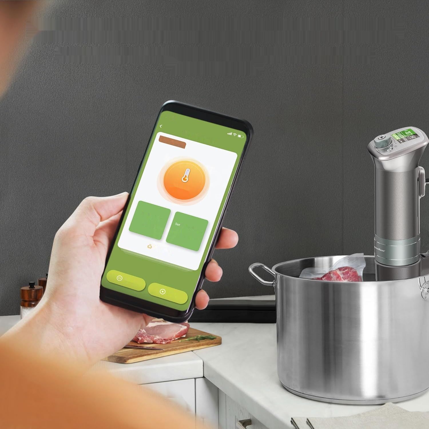 KitchenBoss WiFi Sous Vide Urządzenie IPX7, 40℃-90℃, TFT, 1100