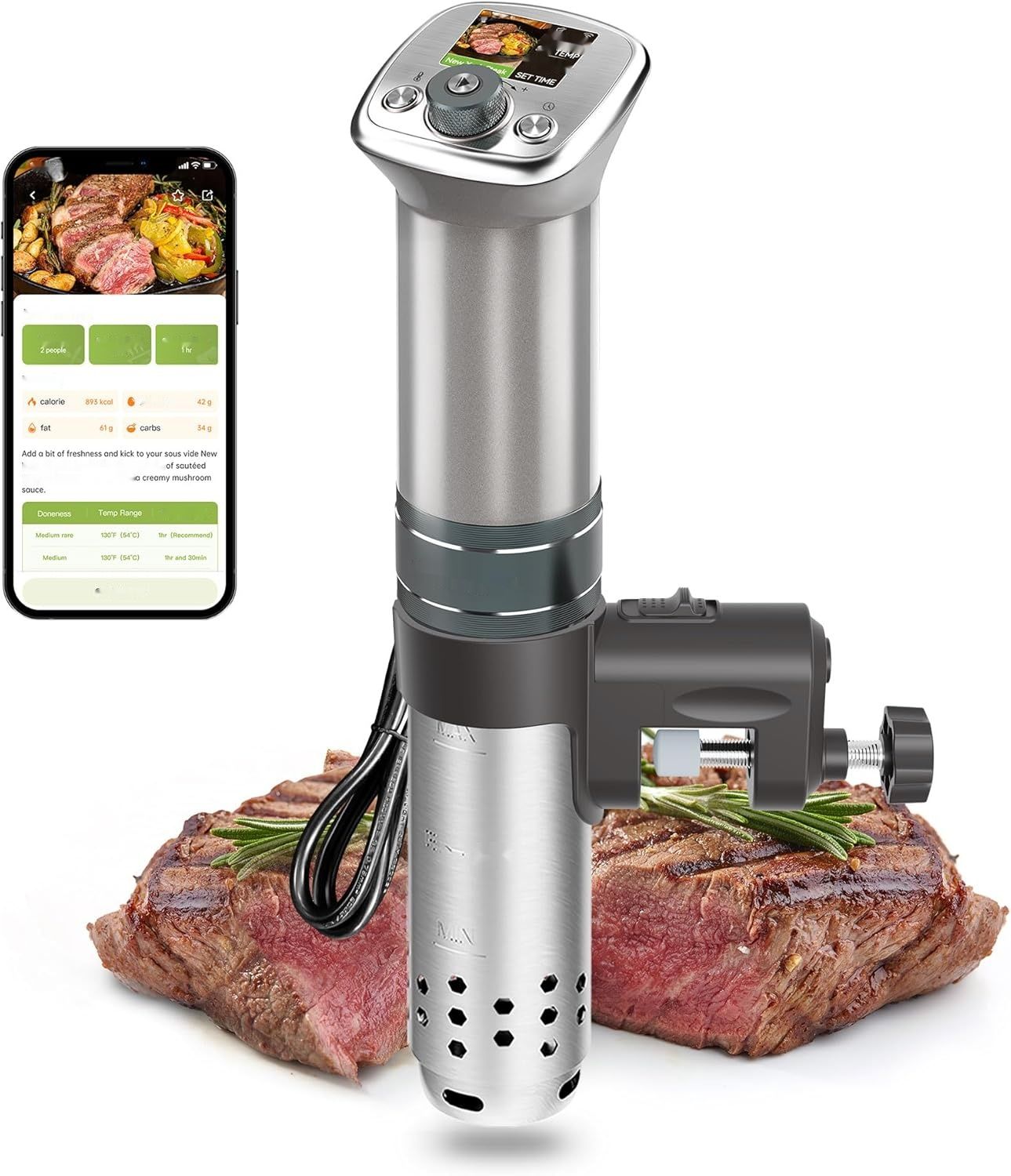 KitchenBoss WiFi Sous Vide Urządzenie IPX7, 40℃-90℃, TFT, 1100