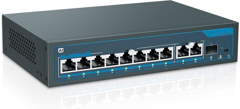 YuanLey 11-portowy gigabitowy przełącznik PoE Qos niezarządzalny Plug and Play.