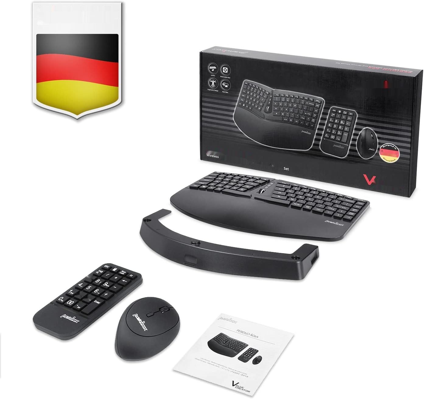 Perixx PERIDUO-606A 3-w-1 Bezprzew. Klawiatura, Mysz, Numeryczna, QWERTZ