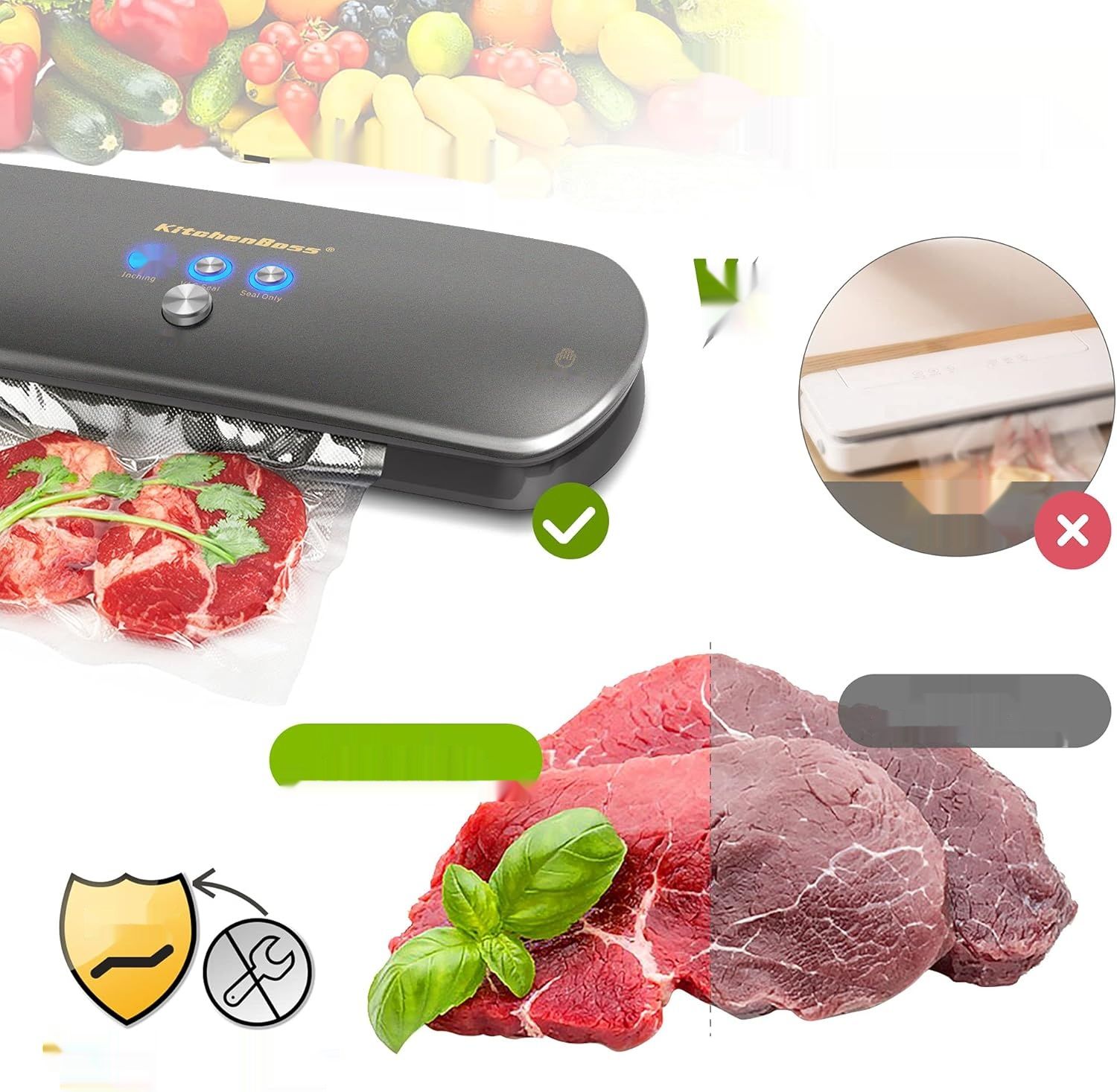 KitchenBoss Urządzenie do pakowania próżniowego 3 w 1, grafitowy szary