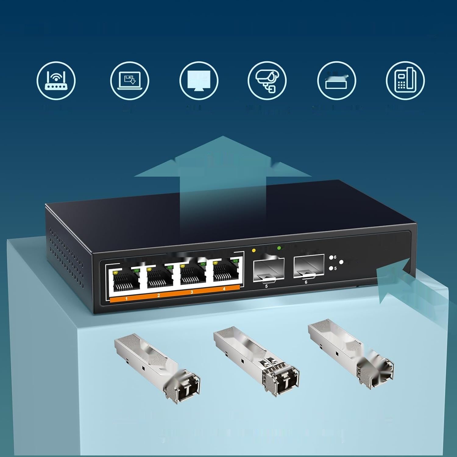 YuanLey Przełącznik 6 Portów 2,5G, 4x2,5Gbps, 2x10Gbps SFP+, QoS/VLAN/IGMP