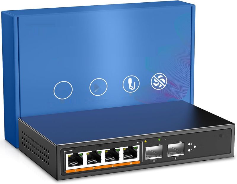 YuanLey Przełącznik 6 Portów 2,5G, 4x2,5Gbps, 2x10Gbps SFP+, QoS/VLAN/IGMP